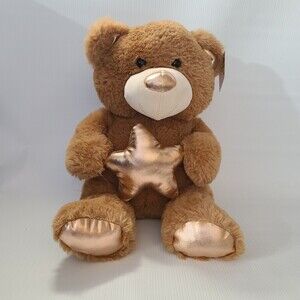 Kellytoy Bear with Bronze Star Stuffed Plush Animal Sitting